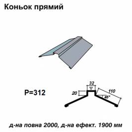 Коньок прямий RAL 7000 PE 0,5 мм