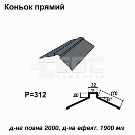 Конек прямой RAL 7024 PE 0,45 мм