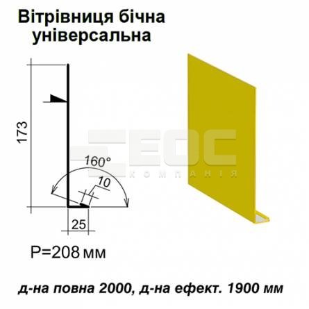 Вітрова планка бічна універсальна RAL 1021 PE 0,45 мм
