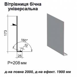 Вітрова планка бічна універсальна RAL 7000 PE 0,5 мм