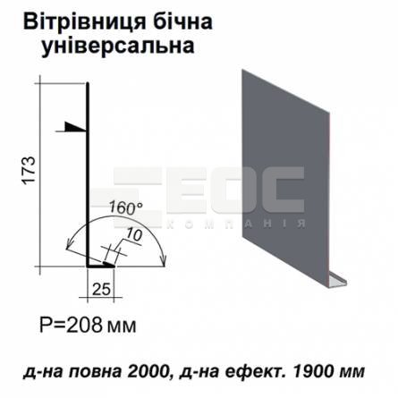 Вітрова планка бічна універсальна RAL 7024 PE 0,45 мм