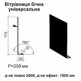 Вітрова планка бічна універсальна RAL 9005 PE 0,5 мм